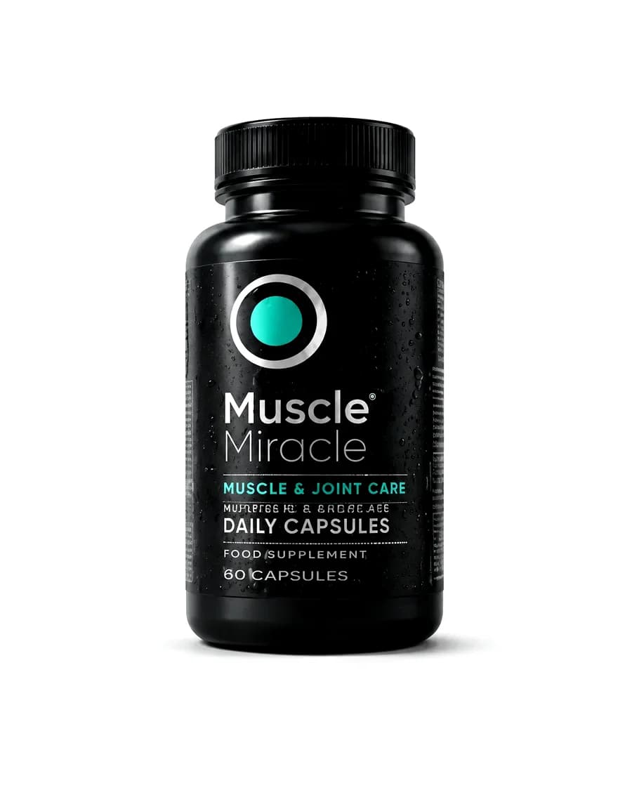 Muscle Miracle Daily Capsules — black jar of 60 muscle and joint capsules